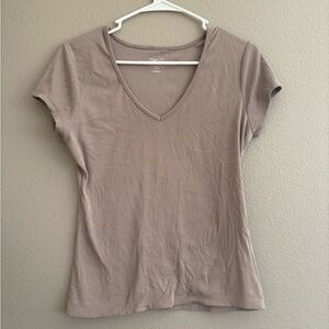 Taupe V-Neck Short Sleeve Tee